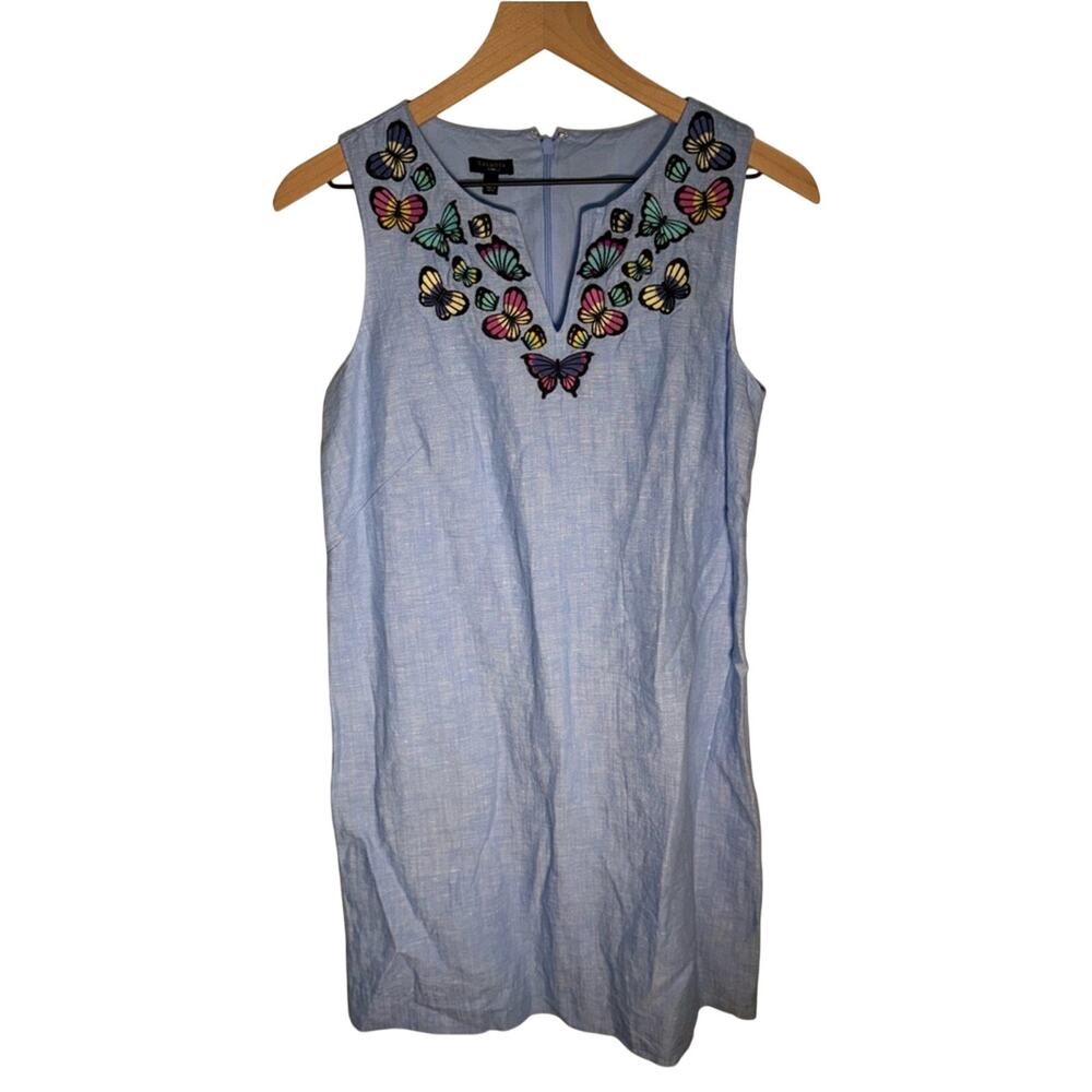 TALBOTS linen blend embroidered butterfly lined sleeveless cottagecore dress 6P